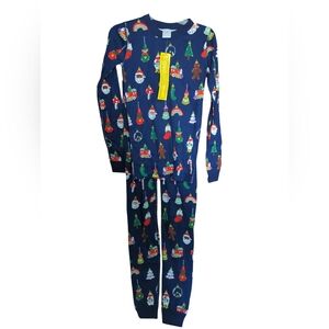 Hanna Andersson Festive Blue Christmas Kids Pajamas Size 12 New With Tags.